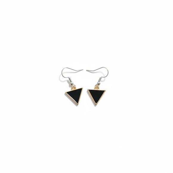 Chic Black and Gold Colored Triangle Earrings - Picture 2 of 5